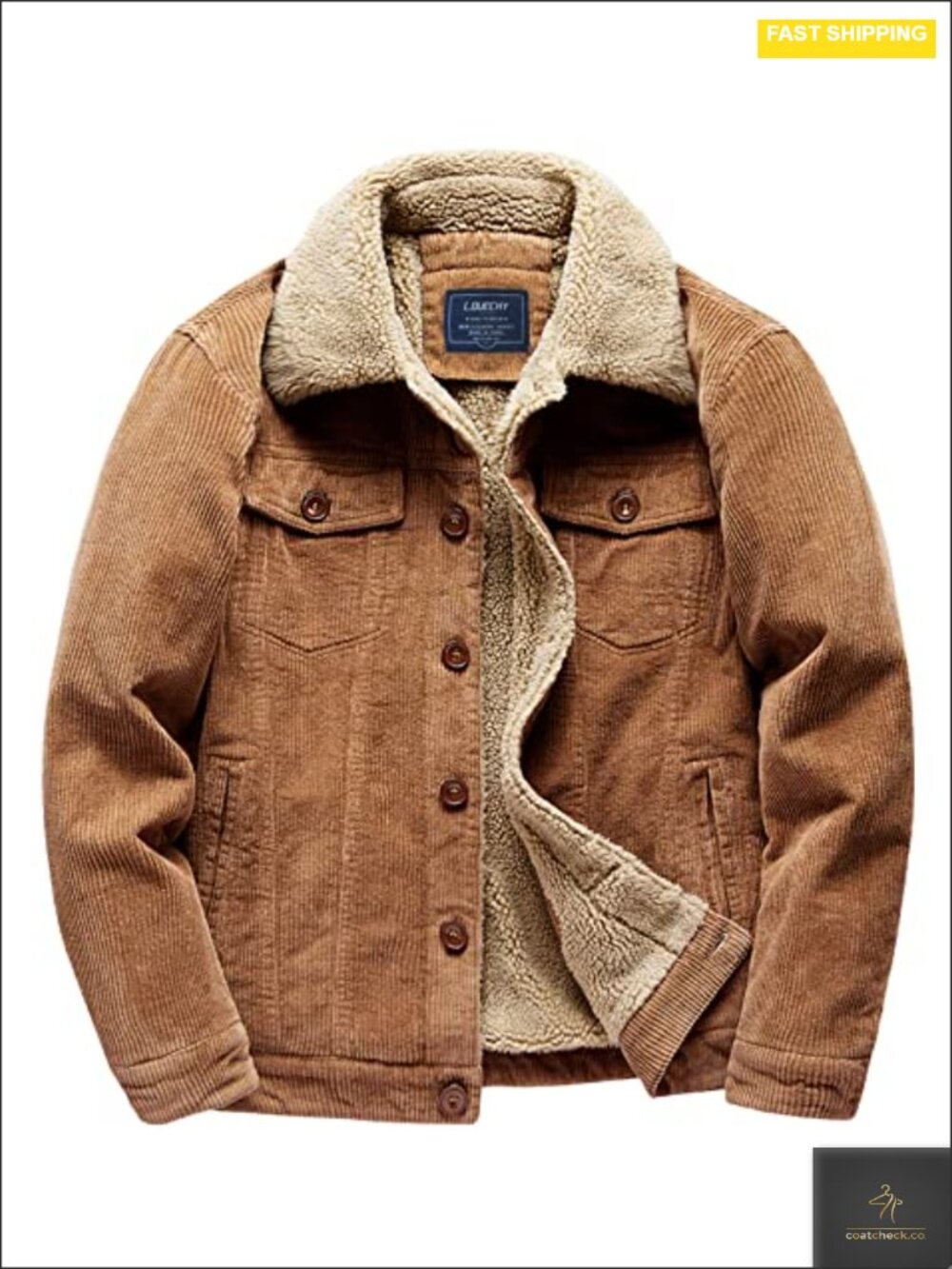 Men's Corduroy Sherpa Lined Trucker Jacket Warm Winter Coat Heavy Duty Button